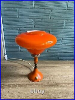 Vintage Mid Century Space Age Lamp Table Atomic Design Light Metal UFO Orange