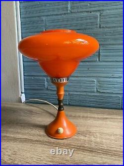 Vintage Mid Century Space Age Lamp Table Atomic Design Light Metal UFO Orange