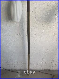 Vintage Mid Century Tension Pole Floor Lamp Lights Frosted Glass Shades Walnut