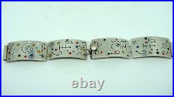 Vintage Mid-century Ann Carol Sterling Silver Atomic Enamel Watch Bracelet -rare