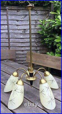 Vintage Midcentury Modern 1950s Sputnik Atomic Brass Ceiling Light Glass Shades