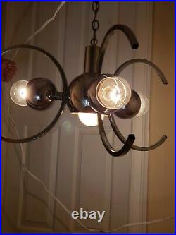 Vintage Modernist Mid Century Chrome Atomic Sputnik Ceiling Lamp Light Fixture