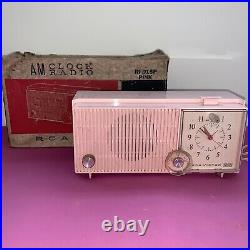 Vintage PINK RCA Victor Radio Clock RFD15P MCM Mid Century Atomic Princess 1950s