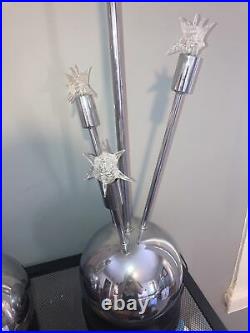 Vintage Pair (2) Mid Century Modern Sputnik Atomic Ball Orb Chrome Table Lamps