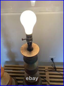 Vintage Pair Mid Century Lamps Textured Lava Large Atomic