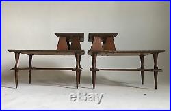 Vintage Pair Wood End Table Nightstand Atomic Sputnik Danish Modern Mid Century