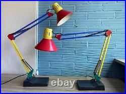 Vintage Pair of Memphis Style Lamp Design Atomic Light Mid Century Table 1980's