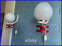 Vintage Pair of Sconce Space Age Lamp Atomic Design Light Mid Century Glass Wall
