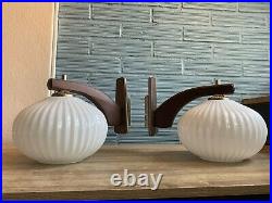 Vintage Pair of Sconce Space Age Lamp Atomic Design Mid Century Light Wall Glass