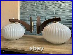 Vintage Pair of Sconce Space Age Lamp Atomic Design Mid Century Light Wall Glass
