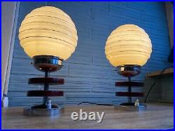 Vintage Pair of Space Age Glass Table Lamp Atomic Design Light Mid Century