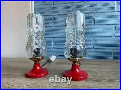 Vintage Pair of Space Age Glass Table Lamp Mid Century Atomic Design Light UFO