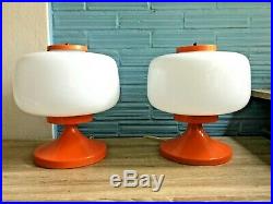 Vintage Pair of Table Space Age Orange Lamp Atomic Design Light Mid Century