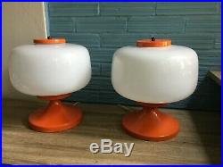 Vintage Pair of Table Space Age Orange Lamp Atomic Design Light Mid Century
