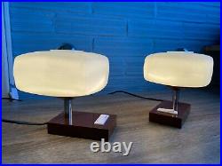 Vintage Pair of Table Space Age UFO Wood Lamp Atomic Design Light Mid Century