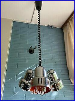 Vintage Pendant Space Age Lamp Atomic Design Light Mid Century Hanging Chrome