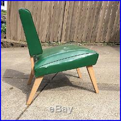 Vintage Retro Atomic Mod Mid Century 1950's Vinyl Chair Side Danish Wood Green