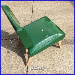 Vintage Retro Atomic Mod Mid Century 1950's Vinyl Chair Side Danish Wood Green