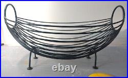 Vintage Retro MCM Mid Century Black Steel Wire Atomic Metal Fruit Bowl Basket