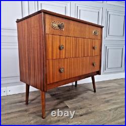 Vintage Retro Mid Century Chest Of 3 Drawers Commode Atomic Legs Teak Scandi