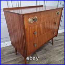 Vintage Retro Mid Century Chest Of 3 Drawers Commode Atomic Legs Teak Scandi