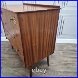 Vintage Retro Mid Century Chest Of 3 Drawers Commode Atomic Legs Teak Scandi