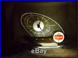 Vintage SCHAEFER BEER Mid Century Modern Atomic LIGHTED Clock Sailboat