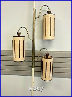 Vintage TENSION POLE FLOOR LAMP mid century modern light atomic retro 50s wood