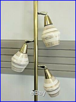 Vintage TENSION POLE FLOOR LAMP mid century modern light atomic retro gold 50s