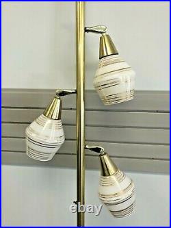 Vintage TENSION POLE FLOOR LAMP mid century modern light atomic retro gold 50s
