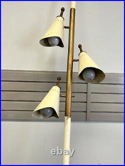 Vintage TENSION POLE FLOOR LAMP mid century modern light atomic retro white 50s