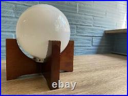 Vintage Table Space Age UFO Cubist Wood Lamp Atomic Design Light Mid Century