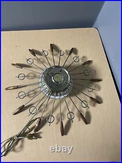 Vintage United Sunburst Modern Atomic Starburst Teak MID Century MCM Wall Clock