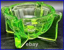 Vintage Uranium Mid-Century Modern 1950's Green Vaseline Glass Atomic Ashtray