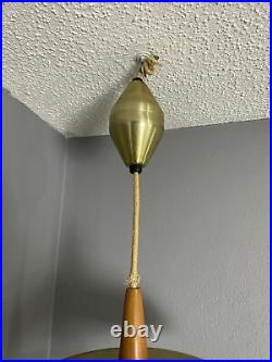 Vintage Wood And Brass With Glass Atomic Hanging Light Mid Century Modern