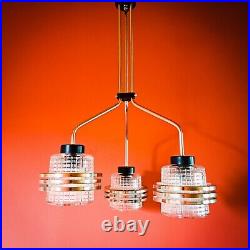 Vintage atomic space age chrome and glass pendant ceiling light Bauhaus Design