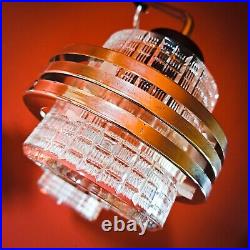 Vintage atomic space age chrome and glass pendant ceiling light Bauhaus Design