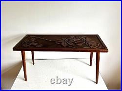 Vintage mid century treen wooden coffee table with leaf design and atomic legs