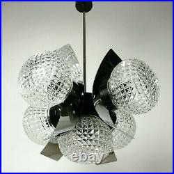 Vintage sputnik atomic crystal glass chrome pendant light space age chandelier