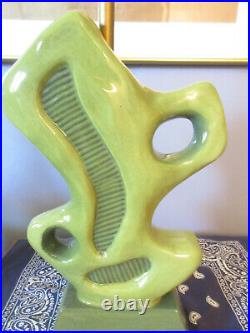 Vtg 50s Mid Century Aladdin Green Modernist Abstract Lamp Atomic with Finial