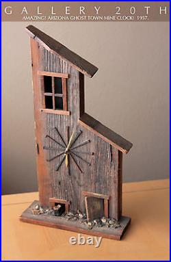 Vtg Arizona MID Century Gold Mine Clock! Atomic 50's 60's Wood Wild West Cowboy
