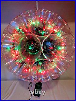 Vtg Christmas Lighted Disco Ball Mid Century Atomic 8 Light Movement Settings