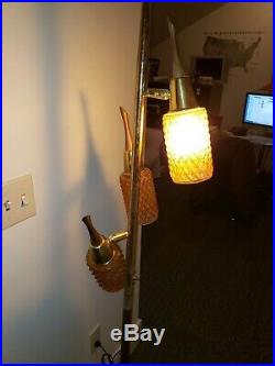 Vtg Gold Teak Amber Floor Lamp mid century modern danish atomic cone pole 50 60s