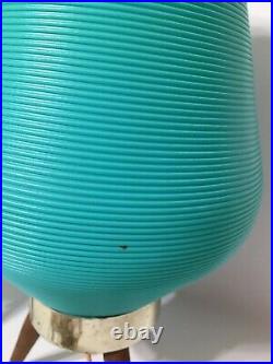 Vtg Lot Of 2 Mid Century Modern Beehive Table Lamp Tripod Legs Atomic Turquoise