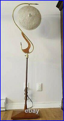 Vtg MCM Mid Century Floor Lamp With Spaghetti Lucite Shade Atomic Ovni Style