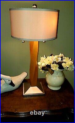 Vtg Mid Century Atomic Modernist 27 Eames Retro Chrome Twist Wood Table Lamp