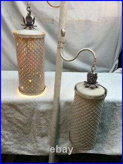Vtg Mid-Century Modern Atomic Tension Pole Lamp Shabby White 2 Lamp 7.5ft Tall