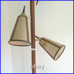 Vtg Tension Pole Floor Lamp MCM Mid Century Modern Atomic 3-Light Brass Walnut