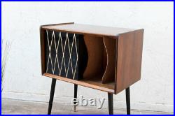 Walnut Atomic Record Cabinet MID Century Modern Vintage Retro 50s 60s Rockabilly