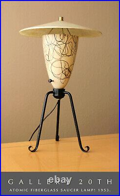 Wow! 1950s MID Century Fiberglass Saucer Lamp! Rare Fab Atomic Modern Era Decor